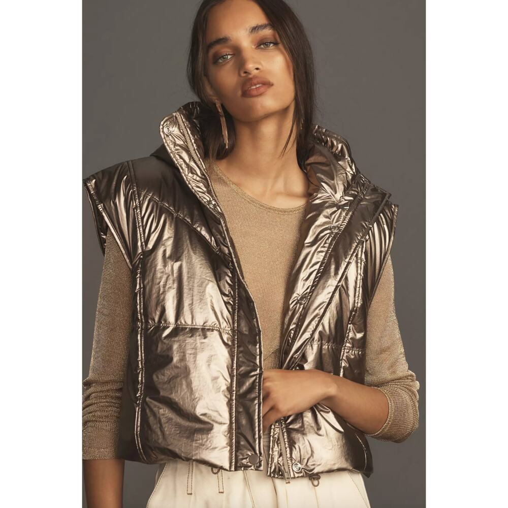 Anthropologie Daily Practice Metallic Puffer Vest Size XS